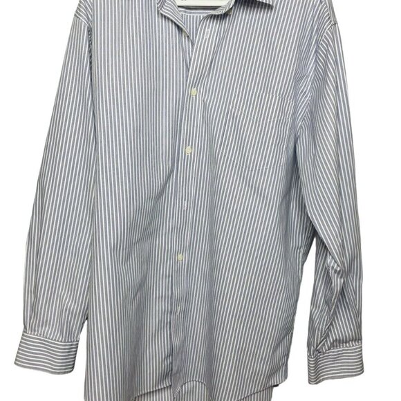 Mens Button Up Dress Shirt Giordano Blue Stripe Long Sleeve Top Size XL - Picture 3 of 7